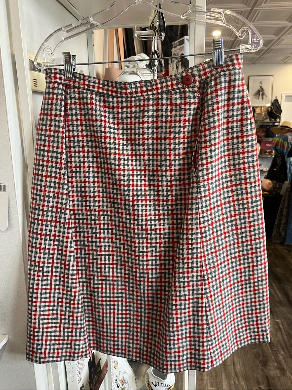 Pendleton vintage Red, gray and White Plaid A-Line Skirt